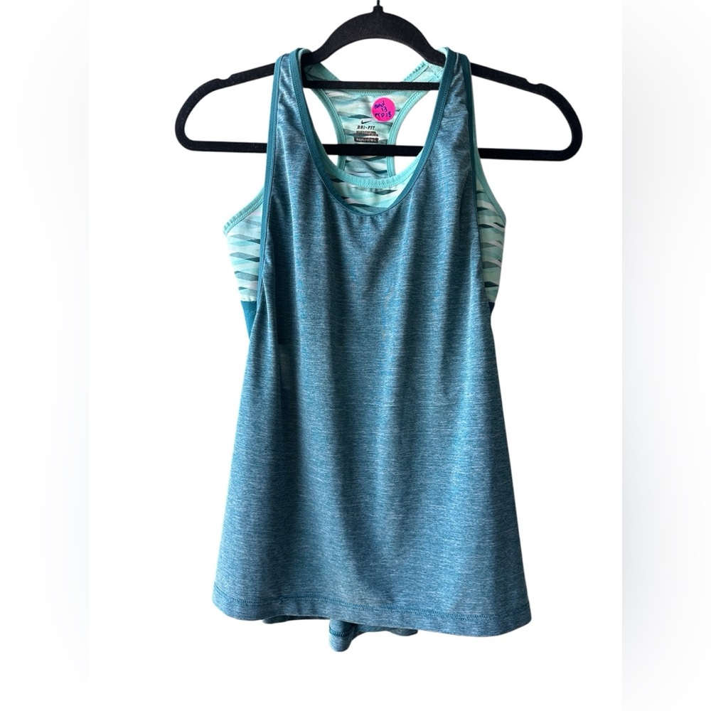 Nike Dri-Fit Teal Performance Tank Top with Built-In Striped Sports Bra